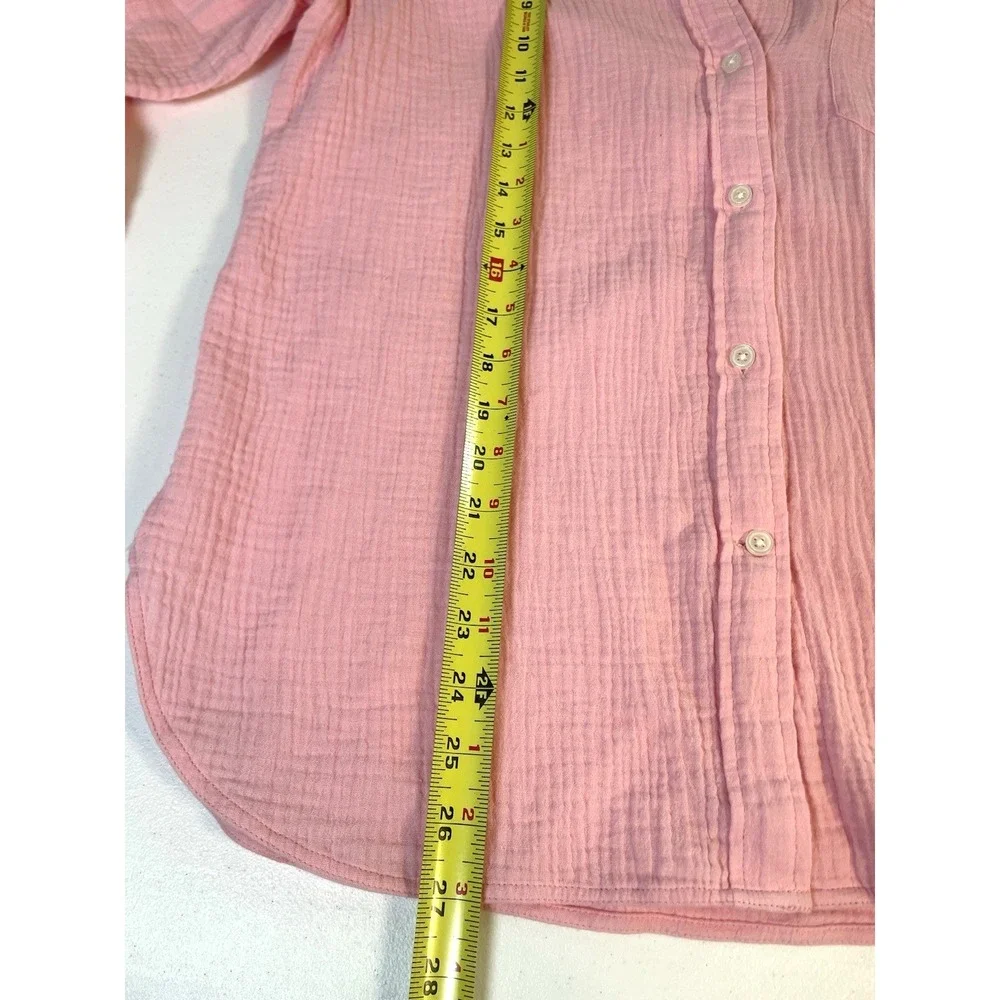 J.Crew Women's Button Up Shirt Small Loungwear Soft‎ Cotton Pink Long Sleeve